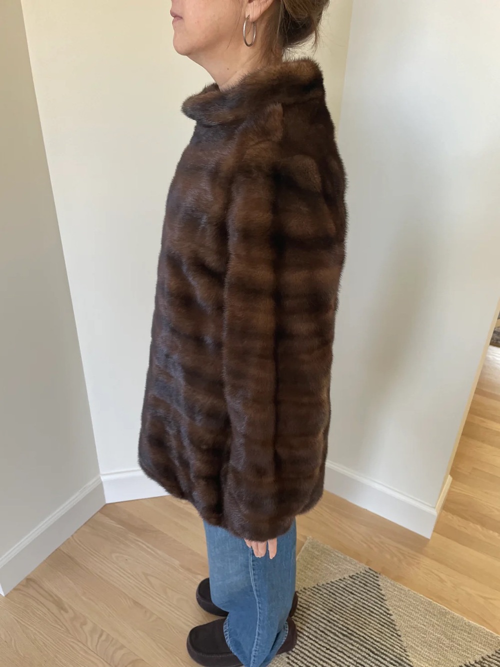 Vintage Anne Dee Goldin Brown Mink Fur Pullover Jacket | Funnel Neck Size M/L - Picture 5 of 13